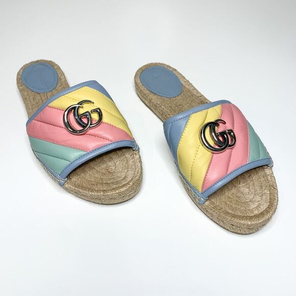 Gucci Shoes - Gucci Pilar Marmont GG Espadrille Sandals EU 38 US 8 Pastel Stripe Flat Slide